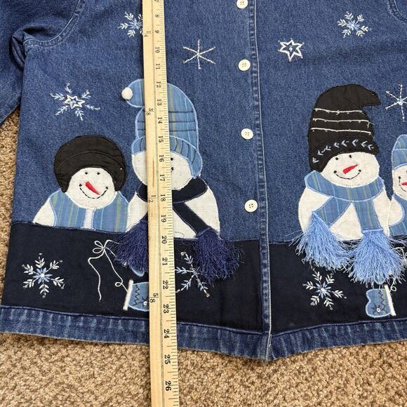 Vintage Karen Hart Womens Large Snowman Denim Jacket Winter GrandmaCore 90s - Picture 9 of 11